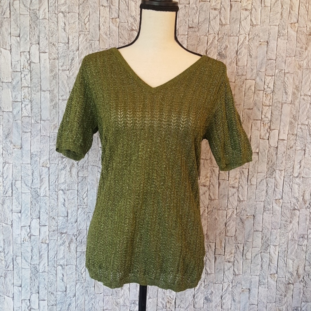 Jaclyn Smith Sparkle Green V Neck Top
